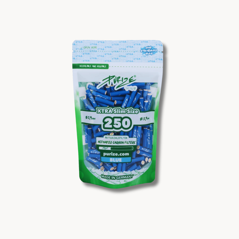 PURIZE XTRA Slim Size Aktivkohlefilter 5,9 mm, Blau – 250 Stück