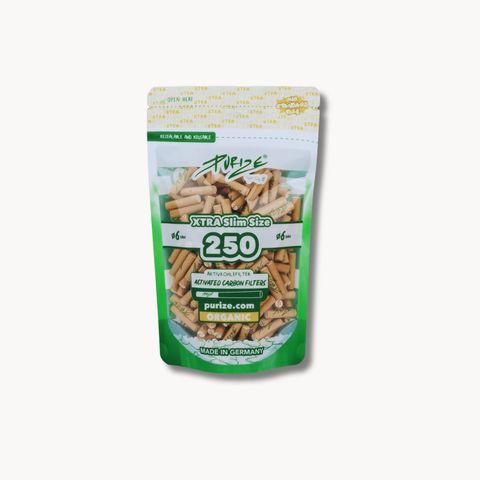 PURIZE XTRA Slim Size Aktivkohlefilter 6 mm, Organic (Braun) – 250 Stück