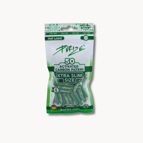 PURIZE XTRA Slim Size Aktivkohlefilter 6 mm, Grün - 50 Stück
