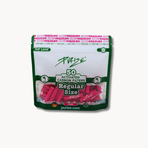 PURIZE Regular Size Aktivkohlefilter 9 mm, Pink – 50 Stück