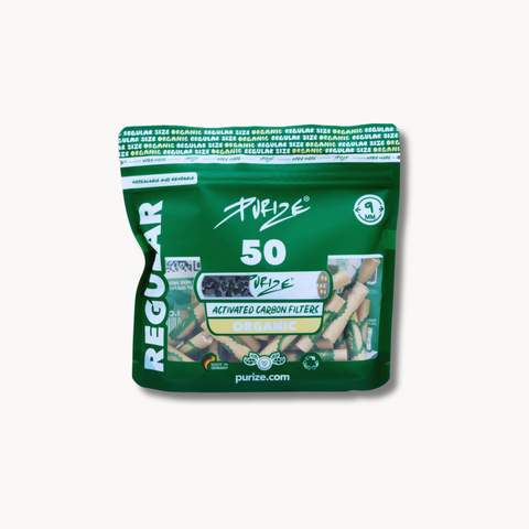 PURIZE Regular Size Aktivkohlefilter 9 mm, Organic/Braun – 50 Stück
