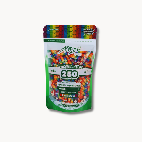 PURIZE XTRA Slim Size Aktivkohlefilter 6 mm, Rainbow – 250 Stück