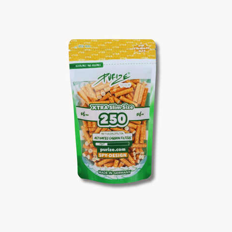 PURIZE XTRA Slim Size Aktivkohlefilter 6 mm, Spy Design (Beige) – 250 Stück