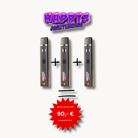 Neu! Kauf 3 und spare Angebot! Happys Amsterdam 1ml TAC Vape in verschiedenen Aromen erhältlich!